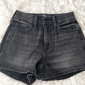 Hollister black denim shorts, w25.These are high rise three inch stretchy shorts
